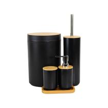 Kit Conjunto Para Banheiro Com 5 Peças Bambu Nobre - Preto