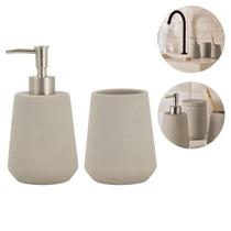 Kit Conjunto Para Banheiro Lavabo Em Cimento Cinza Fosco Rústico Dispenser 200ml E Copo Porta Escova Kit Conjunto Para Banheiro Lavabo Em Cimento Cinza Fosco Rústico Dispenser 200ml E Copo Porta Escova