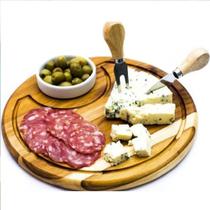 Kit Conjunto Para Queijos e Frios Petiscos Inox/Madeira 2 Peças