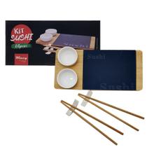 Kit Conjunto Para Servir Sushi 8 Pç Porcelana Com Ardósia