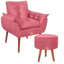 Kit Conjunto Poltrona Decorativa + 01 Puff Redondo Luxo Sala Quarto Escritório Salão Clínica