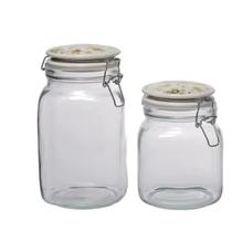 Kit Conjunto Potes de Vidro Tampa Hemética em Cerâmica Kit Conjunto Potes de Vidro Tampa Hemética em Cerâmica