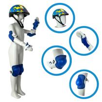 Kit Conjunto Proteção Segurança Infantil Zippy Toys Capacete Joelheiras Cotoveleiras Azul Menino Skate Patins Patinete