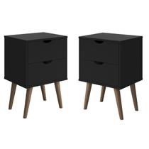 Kit conjunto quarto 2 Mesas de Cabeceira Madri Box Casal 2 Gavetas Pés Palito Retrô Preto