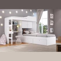 Kit Conjunto Quarto Juvenil Infantil 2 Camas Armário Gavetas Escrivaninha Escada Cama Alta Branco Kit Conjunto Quarto Juvenil Infantil 2 Camas Armário Gavetas Escrivaninha Escada Cama Alta Branco