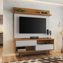 Kit Conjunto Rack Painel Para TV Até 50" 2 Portas 2 Prateleiras Sala Estar Marrom Madeira Off White