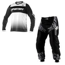 Kit Conjunto Roupa Motocross Calça Insane In Black E Camisa Sportbay Oficial 01 Preto Branco
