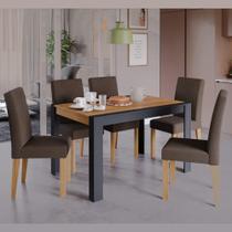 Kit Conjunto Sala De Jantar Mesa Tampo MDF 130 Cm Com 6 Cadeiras Marrom Madeira Off White Preto - Cimol