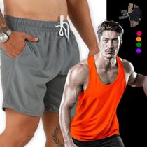 Kit Conjunto SHORTS Bermuda ELASTANO + REGATA Fitness Academia MASCULINA POLIAMIDA 1079