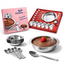 Kit Conjunto Sobremesa Aço Inox 14 Peças Completo Tigela Colheres Bowl Premium