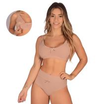 Kit Conjunto (Sutiã Amamentação +Calcinha Cós Alto Pós Parto) Sutian Algodão Reforçado Sustentação Calsinha Cintura Alta Soutien sem Bojo Amamentar - La Vitta Lingerie Feminino Confortável Gestante de Maternidade