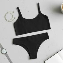 Kit Conjunto Sutiã Top Sem Bojo Alcinha e Calcinha Feminino COR:PRETOTAMANHO:GG