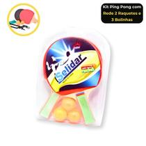 Kit Conjunto Tênis de Mesa Ping Pong com Rede 2 Raquetes 3 Bolinhas e 2 Suportes Infantil Adulto