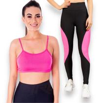 KIT conjunto TOP ALÇA FINA bojo + CALÇA LEG LEGGING REDINHA Feminino Academia Corrida 625