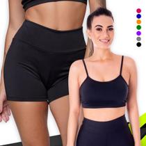 KIT conjunto TOP ALÇA FINA bojo + SHORT Leg LEGGING BÁSICO Feminino Academia Corrida 1075