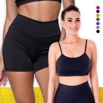 KIT conjunto TOP ALÇA FINA bojo + SHORT Leg LEGGING BÁSICO Feminino Academia Corrida 1075