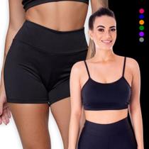KIT conjunto TOP ALÇA FINA bojo + SHORT Leg LEGGING BÁSICO Feminino Academia Corrida 1075