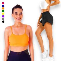 Kit conjunto TOP ALÇA FINA bojo + Short TACTEL Feminino Academia Corrida 645