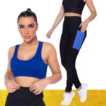 Kit conjunto TOP ALÇA MÉDIA bojo + CALÇA LEGGING BOLSOS Feminino Academia Corrida Fitness 701