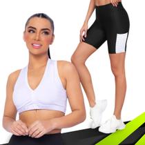 KIT conjunto TOP ALÇA MÉDIA bojo + SHORT LEGGING BOLSO Feminino Academia Corrida 649