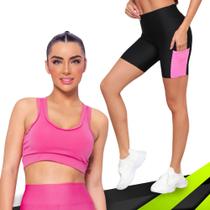 KIT conjunto TOP ALÇA MÉDIA bojo + SHORT LEGGING BOLSO Feminino Academia Corrida 649