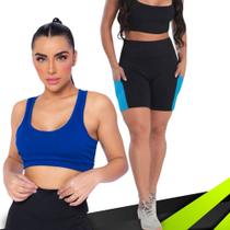 KIT conjunto TOP ALÇA MÉDIA bojo + SHORT LEGGING BOLSO Feminino Academia Corrida 649