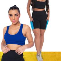 KIT conjunto TOP ALÇA MÉDIA bojo + SHORT LEGGING BOLSO Feminino Academia Corrida 649