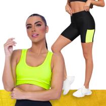 KIT conjunto TOP ALÇA MÉDIA bojo + SHORT LEGGING BOLSO Feminino Academia Corrida 649