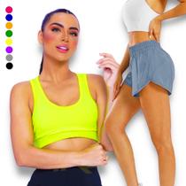 Kit conjunto TOP ALÇA MÉDIA bojo + Short TACTEL Corrida Academia Feminino 651