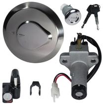 Kit conjunto travas chave ignição CG150 Titan 2004 a 2008 contato tampa do tanque trava capacete tampa lateral 4 peças Kit conjunto travas chave ignição CG150 Titan 2004 a 2008 contato tampa do tanque trava capacete tampa lateral 4 peças