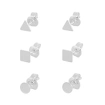 Kit Conjunto Trio Brincos Formato Geométricos De Prata 925