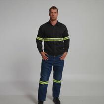 Kit Conjunto Uniforme Camisa e Calça Jeans Brim Com Faixa Refletiva Cores
