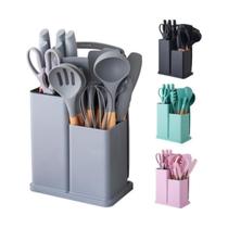 Kit Conjunto Utensílios Cozinha Silicone Faca Tábua 19 Pçs