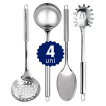 Kit Conjunto Utensílios de Cozinha em Inox Concha Colher Pegador Escumadeira Profissional e para o Dia a Dia