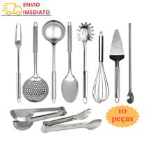 Kit Conjunto Utensílios de Inox 10 peças Jogo de Cozinha Kit Conjunto Utensílios de Inox 10 peças Jogo de Cozinha