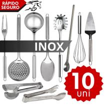 Kit Conjunto Utensílios de Inox 10 peças Jogo de Cozinha