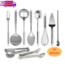 Kit Conjunto Utensílios de Inox 10 peças Jogo de Cozinha
