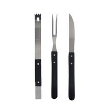 Kit Conjunto Utensílios Para Churrasco Com Cabo De Madeira Multiuso 3 Peças