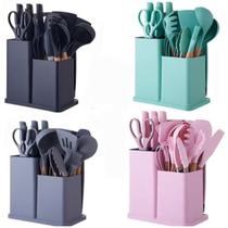 Kit Conjunto Utensílios Silicone Facas Tabua De Cortar 19 Peças Completo