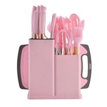 Kit Conjunto Utensílios Silicone Facas Tabua De Cortar 19 Peças Cozinha