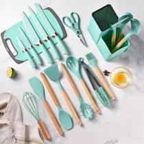 Kit Conjunto Utensílios Silicone Facas Tabua De Cortar 19 Peças Cozinha Moderna