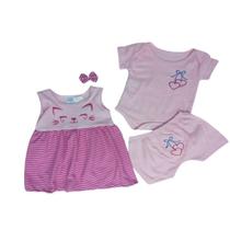 Kit Conjunto Vestido Bebe Body e Shorts Menina Estampas Bordadas Kit Conjunto Vestido Bebe Body e Shorts Menina Estampas Bordadas