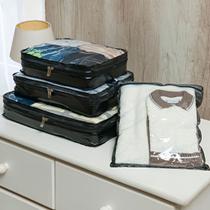Kit Conjunto Viagem Organizador 4 Unidades Bolsas Portátil PVC Impermeável com Zíper Bagagem Embalagem Roupas Acessórios