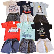 kit Conjuntos 12 Peças 6 Camisetas e 6 Bermudas Meninos Criança Infantil