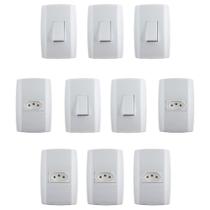 Kit Conjuntos 5 Tomadas + 5 Interruptores Branco Slim - Ilumi