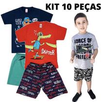 Kit conjuntos infantil masculino 10 Peças 5 Camisas + 5 Shorts  Roupa verão menino