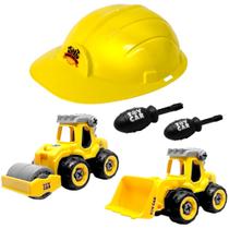 Kit Construtor 2 Trator Monta e Desmonta Brinquedo Educativo + Chapéu Infantil - Miki Toy