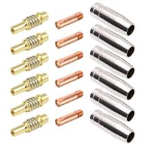 Kit Consumíveis 15AK: 2 Bicos 0,8mm + 2 Bicos 1,0mm + 2 Bicos 1,2mm + 6 Porta Bicos + 6 Bocais 12mm Kit Consumíveis 15AK: 2 Bicos 0,8mm + 2 Bicos 1,0mm + 2 Bicos 1,2mm + 6 Porta Bicos + 6 Bocais 12mm