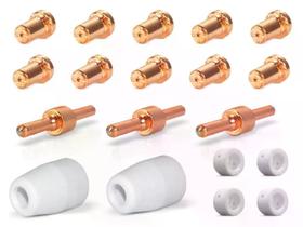 Kit Consumíveis Tocha Corte Plasma PT31: 10 Bico Longo - 3 Eletrodo Longo - 4 Anel Difusor Cerâmico - 2 Bocal Cerâmico Kit Consumíveis Tocha Corte Plasma PT31: 10 Bico Longo - 3 Eletrodo Longo - 4 Anel Difusor Cerâmico - 2 Bocal Cerâmico