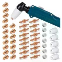 Kit Consumíveis Tocha Corte Plasma PT31: 18 Bico Longo - 18 Eletrodo Longo - 7 Anel Difusor Cerâmico - 5 Bocal Cerâmico